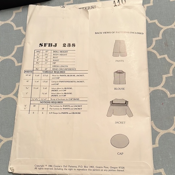 Vintage - Connie's Doll Patterns, Sewing Pattern, Doll Clothes- #SFBJ 238, 110 - Picture 3 of 3